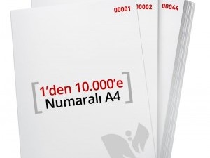 1'den - 10.000'e Numaralı A4 Kağıt 80 Gr 1. Hamur - Copier Bond