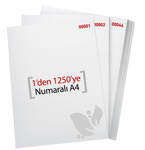 1'den - 1250'ye Numaralı A4 Kağıt 80 Gr 1. Hamur - Copier Bond